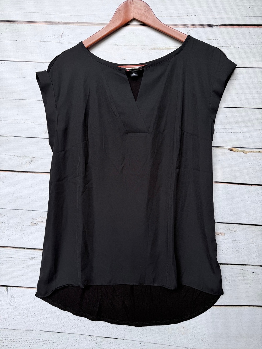 Classic Black Short-Sleeve V-Neck Blouse